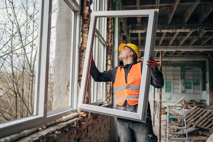 Artisan Bativo installant un châssis sur chantier